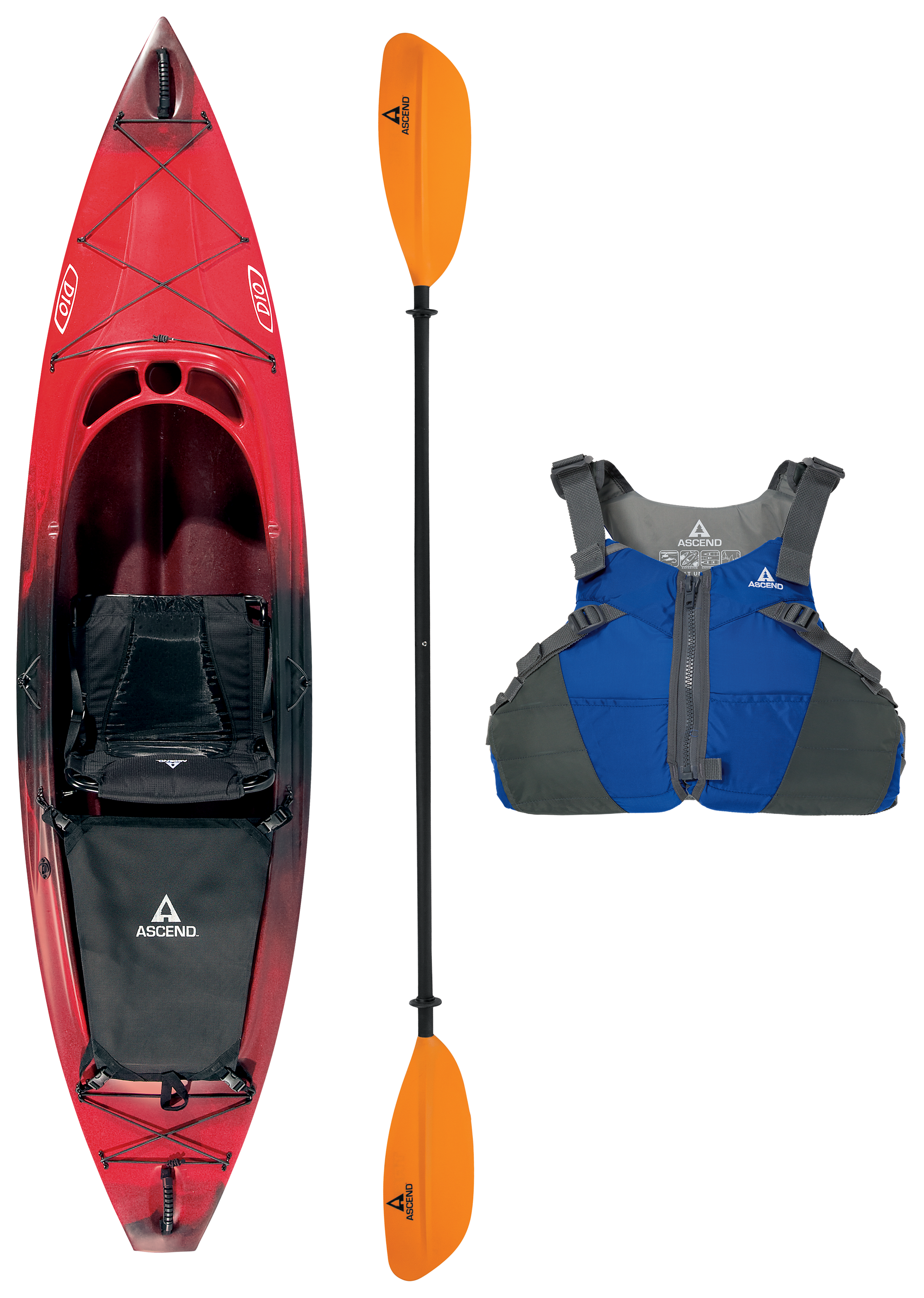 Ascend D10 Red SitIn Kayak, Paddle, and Life Jacket Package Cabela's